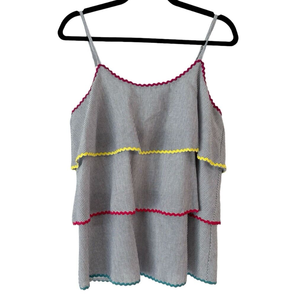 Andree By Unit Brandi Woven Tiered Rick Rack Trim Striped Tank Top Size Medium
